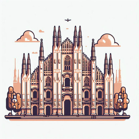 Cathedral of Milan, Italy. Landmark icon. Vector illustrationのイラスト素材