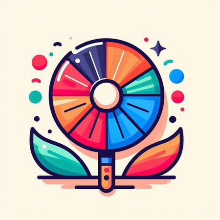 Colorful fan icon. Vector illustration in flat style. Isolated on white background.のイラスト素材