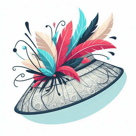 Vintage hat with feathers and bohemian decoration. Vector illustration.のイラスト素材
