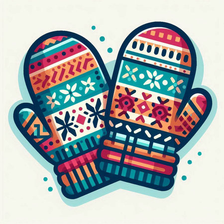 Vector illustration of knitted mittens. Colorful winter icon.のイラスト素材