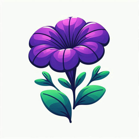 Illustration of purple flower with green leaves on white background - vectorのイラスト素材