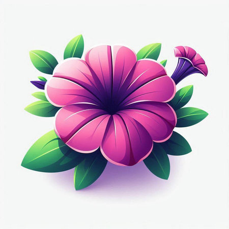Illustration of a beautiful pink flower on a white background with leavesのイラスト素材