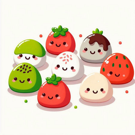 Cute cartoon strawberry with kawaii faces. Vector illustration.のイラスト素材
