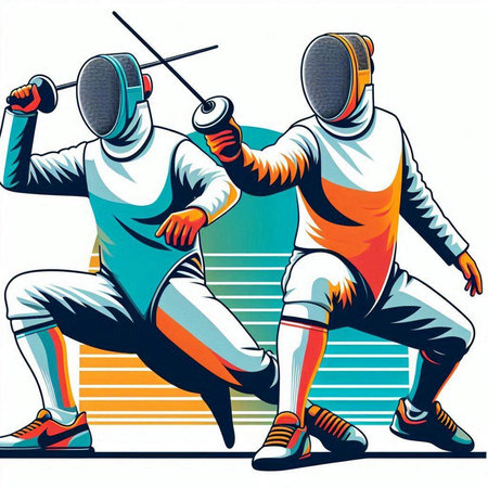 Fencing. Fencing players. Vector illustration in retro style.のイラスト素材