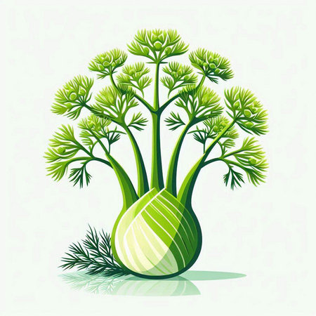 Illustration of fresh organic fennel on a white background.のイラスト素材