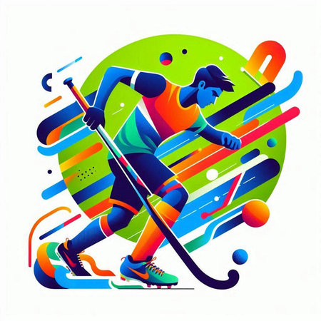 Hockey player. Winter sport. Colorful abstract background. Vector illustration.のイラスト素材