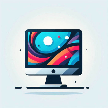 Computer monitor with abstract colorful background. Modern flat design vector illustration.のイラスト素材