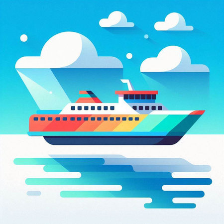 Cruise ship on the sea. Vector illustration in flat style.のイラスト素材