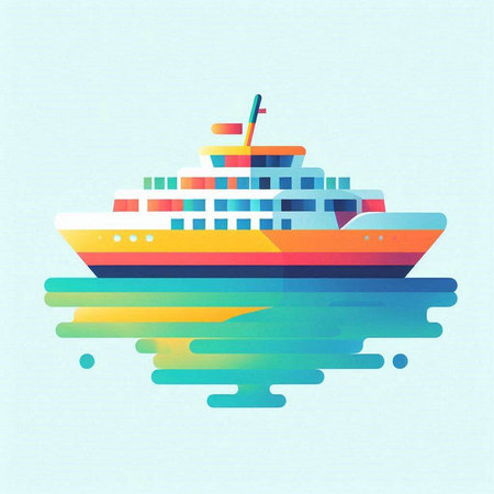 Cruise ship in the sea. Vector illustration. Eps 10.のイラスト素材
