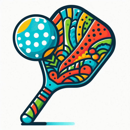 Tennis racket and ball. Vector illustration in doodle style.のイラスト素材