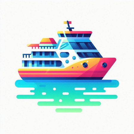 Cruise ship. Vector illustration in flat style on white background.のイラスト素材