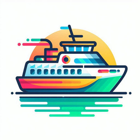 Cruise ship icon. Vector illustration in modern flat line style.のイラスト素材
