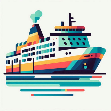 Cruise ship in the sea. Vector illustration in flat style.のイラスト素材