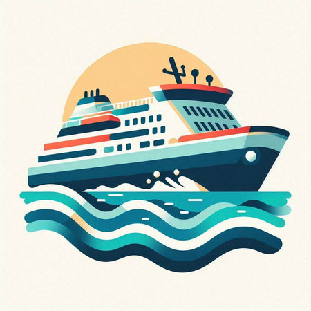 Cruise ship on the sea. Vector illustration in retro style.のイラスト素材