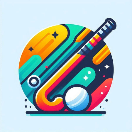 Colorful vector illustration of a cricket bat and ball in a circleのイラスト素材