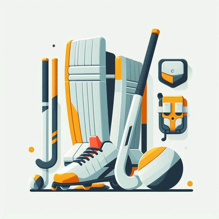 Vector illustration of hockey equipment in flat design style. Sports equipment.のイラスト素材