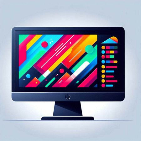 Computer monitor with colorful abstract background. Vector illustration. Eps 10.のイラスト素材