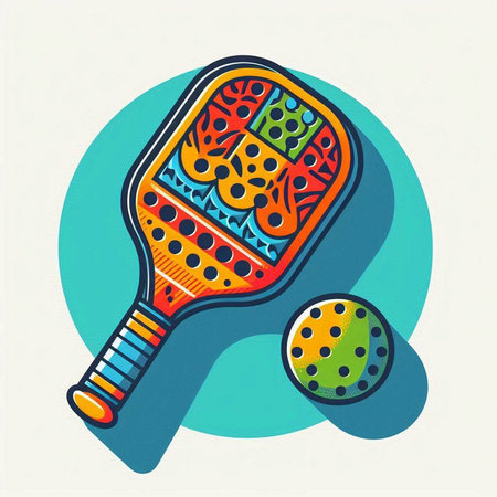 Tennis racket and ball. Vector illustration in a flat style.のイラスト素材