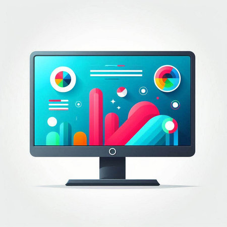 Computer monitor with colorful infographics. Vector illustration. Eps 10.のイラスト素材