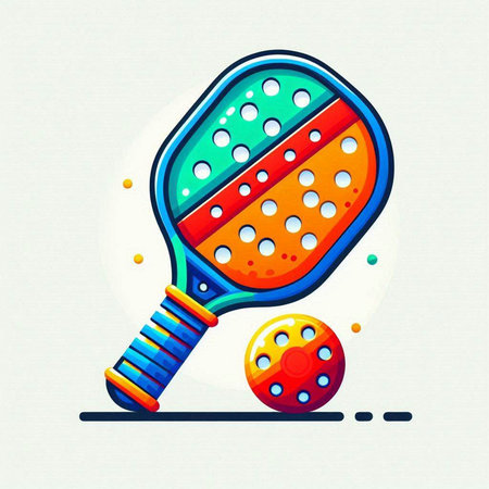 Tennis racket and ball. Vector illustration in a flat style.のイラスト素材