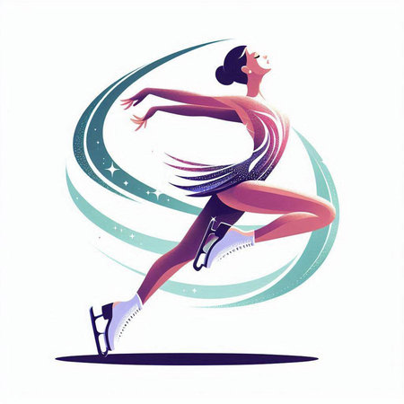 Vector illustration of a woman figure skating on the background of a circleのイラスト素材