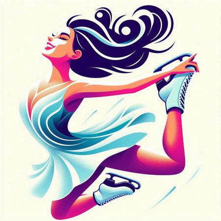 Beautiful girl with ice skates in her hand. Vector illustration.のイラスト素材