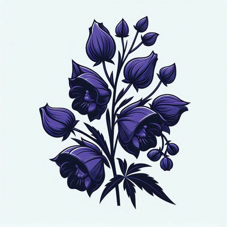 Vector hand drawn illustration of blue bells. Isolated on white background.のイラスト素材