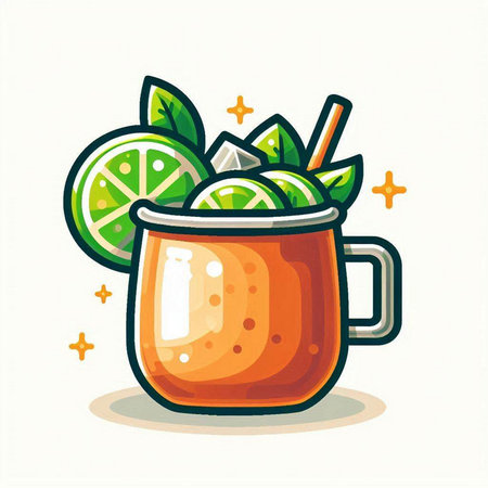 Mulled wine with lime and mint. Vector illustration in cartoon style.のイラスト素材