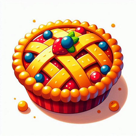 Cupcake with berries on a white background. 3d illustrationのイラスト素材