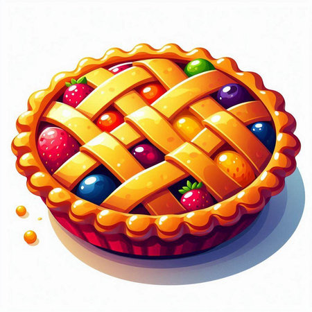 Illustration of a cartoon pie with berries on a white background.のイラスト素材