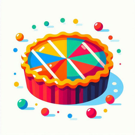 Illustration of a pie with a colorful pattern on a white backgroundのイラスト素材