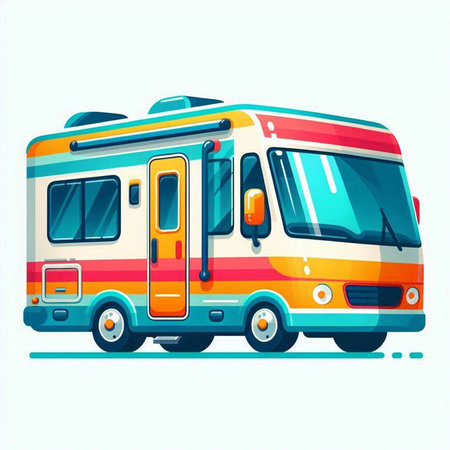 Vector illustration of a campervan in a flat style on white backgroundのイラスト素材