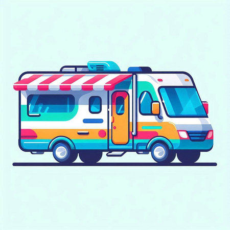 Camper van illustration. Camper van vector illustration isolated on white backgroundのイラスト素材