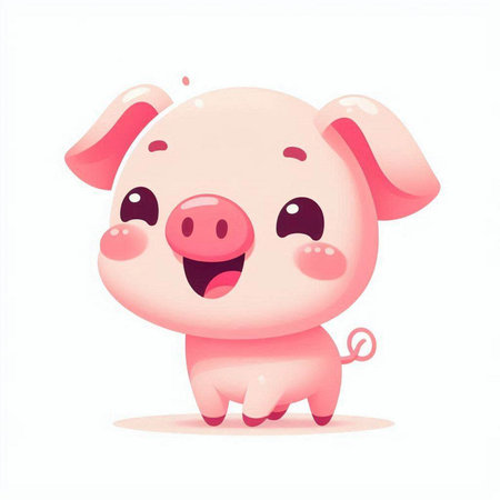 Cute cartoon pig. Vector illustration isolated on a white background.のイラスト素材