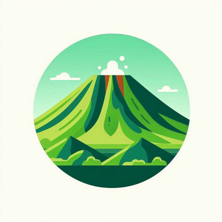 Volcano in the flat style. Vector illustration of a mountain.のイラスト素材