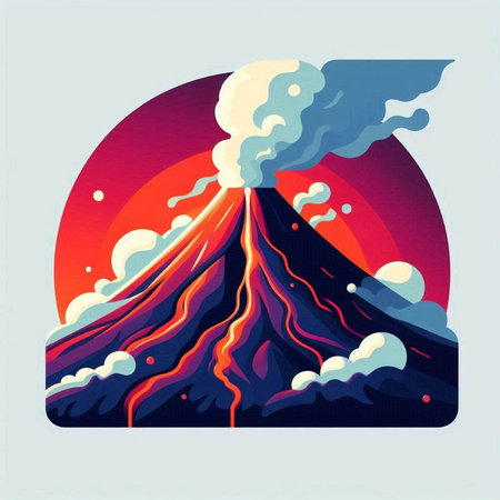 Volcano eruption in flat style. Vector illustration of volcano eruption.のイラスト素材