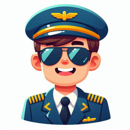Vector illustration of a boy in a pilot's cap and sunglasses.のイラスト素材