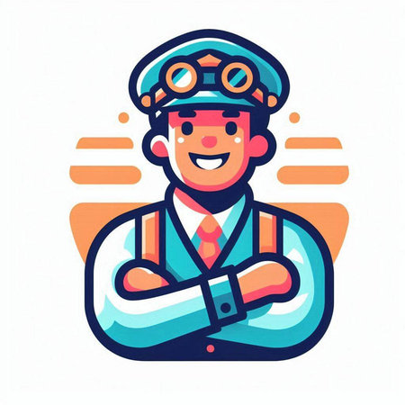 Pilot in helmet and glasses. Vector illustration in a flat styleのイラスト素材