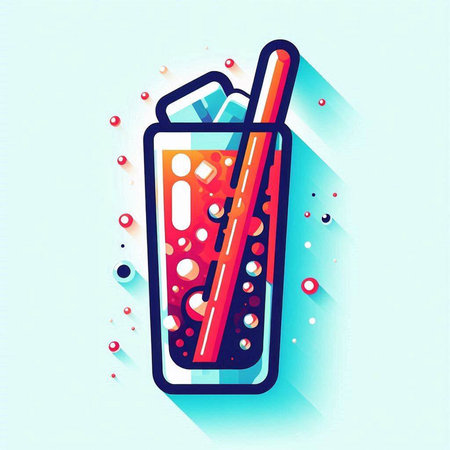 Cocktail with ice cubes and straw in flat style. Vector illustration.のイラスト素材