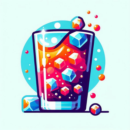 Cocktail glass with ice cubes on colorful background. Vector illustration.のイラスト素材