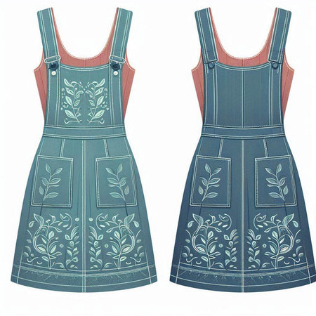 Denim dress with floral pattern isolated on white background. Vector illustration.のイラスト素材