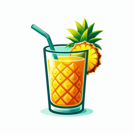 Pineapple juice in a glass with a straw. Vector illustration.のイラスト素材
