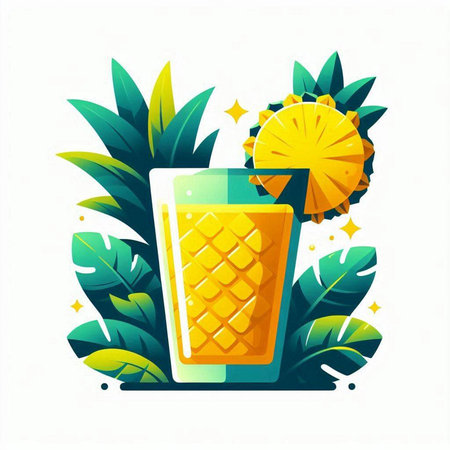 Pineapple juice in a glass with a straw. Vector illustration.のイラスト素材
