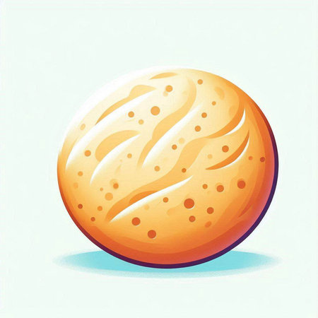 Illustration of a cartoon cheese ball on a light blue background.のイラスト素材