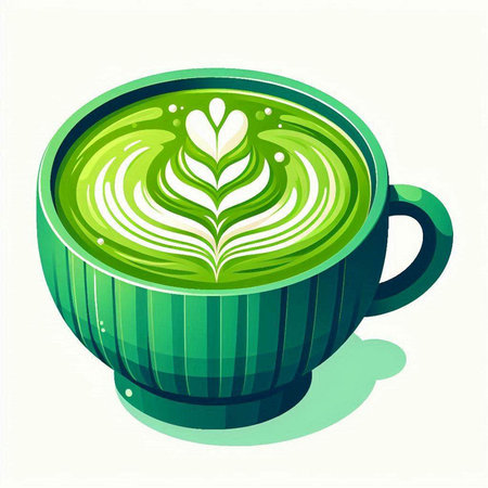 Green tea latte art in cup on white background. Vector illustration.のイラスト素材