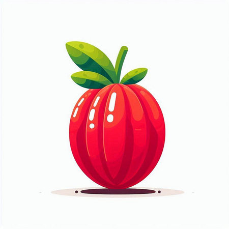 Red apple with green leaves on a white background. Vector illustration.のイラスト素材