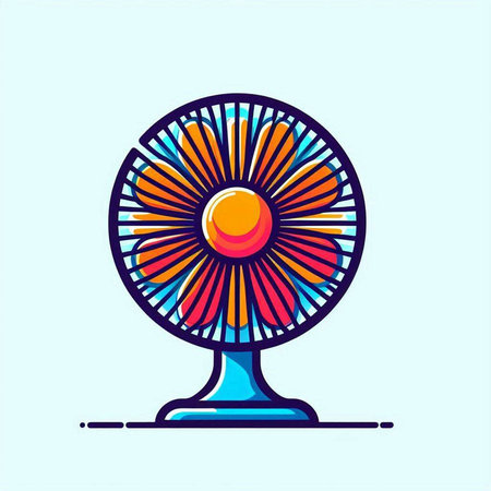 Vintage fan. Electric fan isolated on blue background. Vector illustration.のイラスト素材