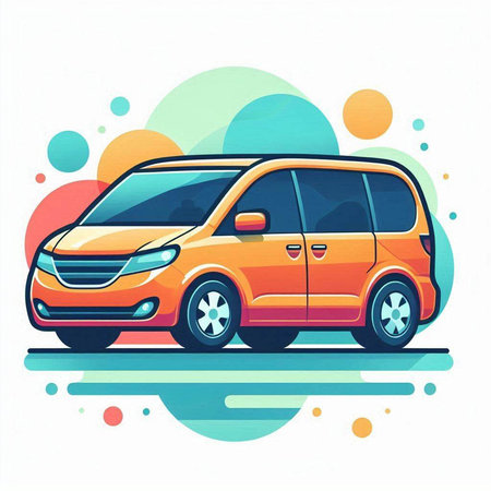 Modern car on colorful background. Vector illustration in trendy flat style.のイラスト素材