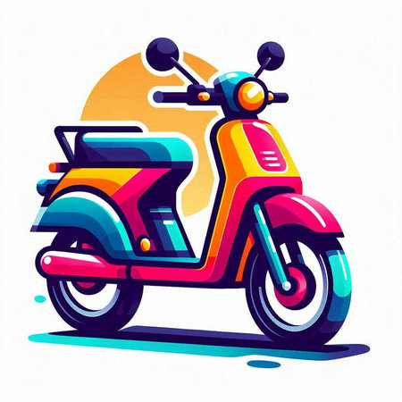 Vintage scooter vector illustration. Colorful retro motorbike.のイラスト素材