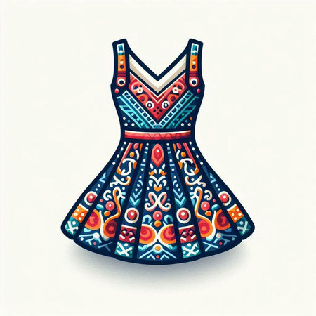Fashionable woman's dress with ethnic ornament. Vector illustration.のイラスト素材